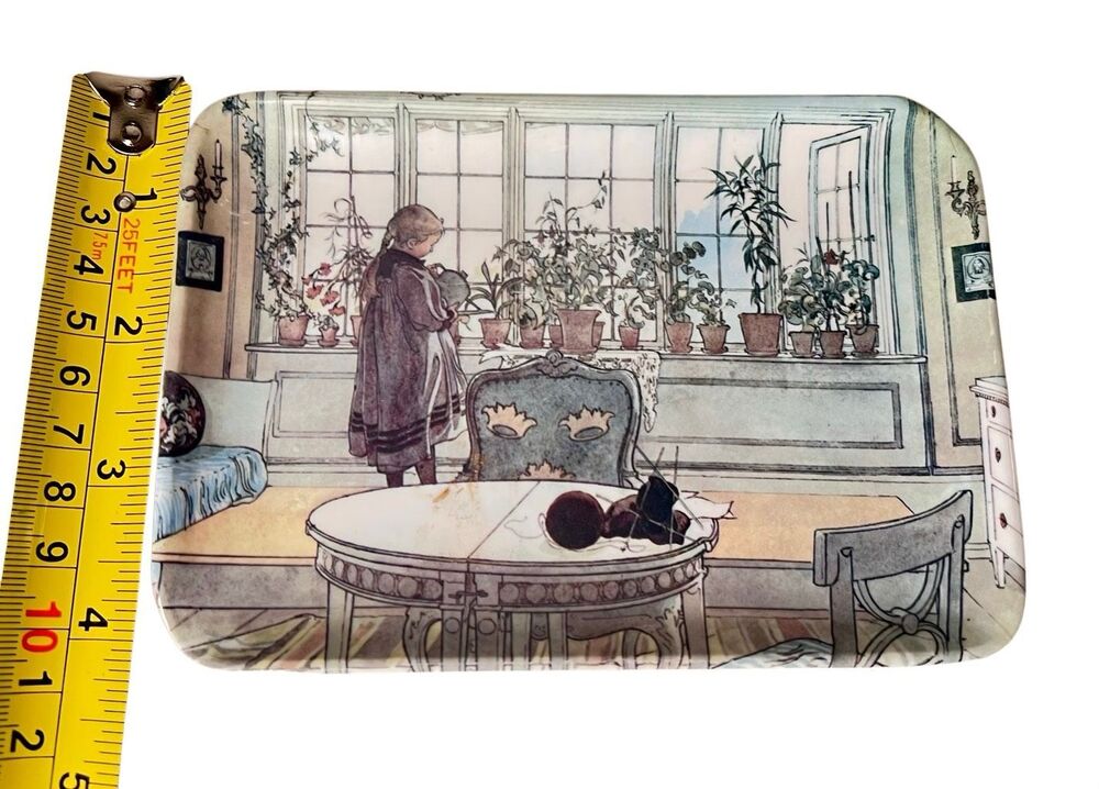 Vintage Carl Larsson Small Melamine Souvenir Plate – 6" x 4", Flowers On The Win - Picture 3 of 4